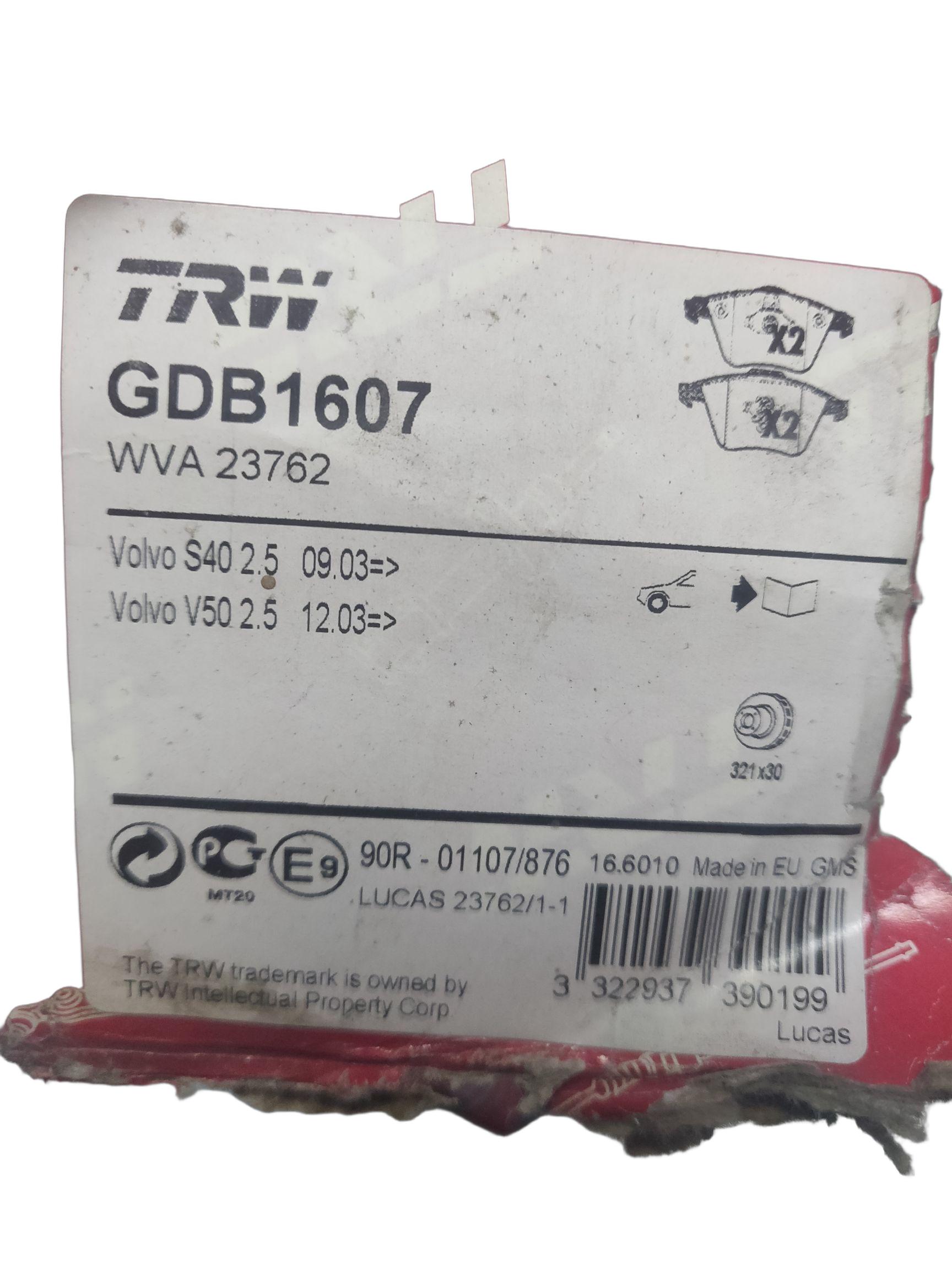 Колодки тормозные дисковые, комплект TRW на FORD Ecosport II, Focus, Mazda3, OPEL Signum, Vectra, SAAB 9-3, VOLVO C30, C70, S40, V40, V50, CADILLAC BLS