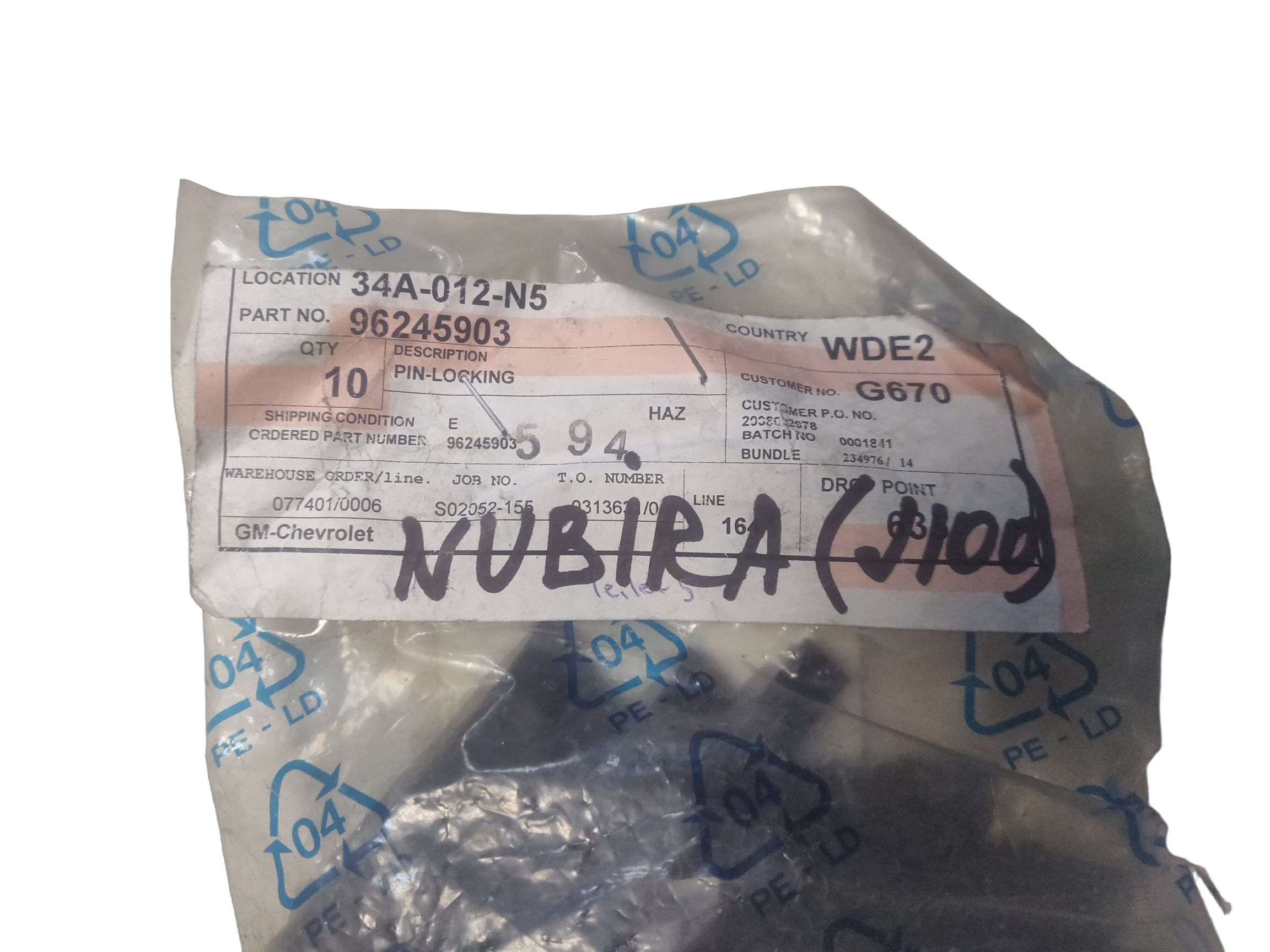 Штифт GM на CHEVROLET NUBIRA (J100), NUBIRA (J150)